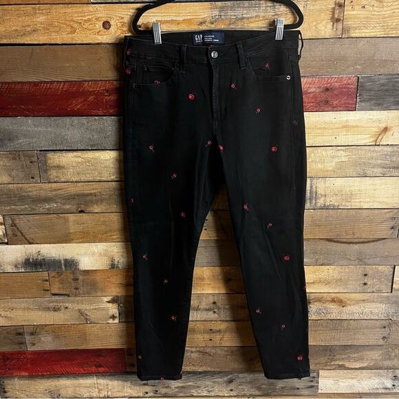 Gap Black Floral Embroidered High Rise Universal Leggings Size 14/32 - Picture 1 of 10